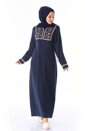 Besticktes Kleid mit Şile-Stoff 6000-02 Dunkelblau 6000-02