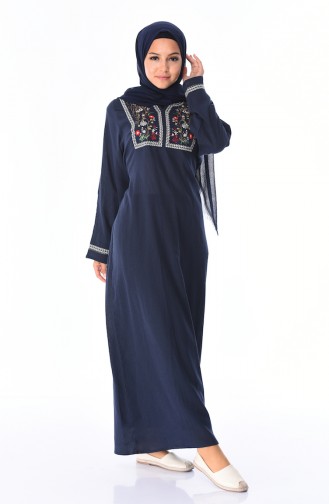 Besticktes Kleid mit Şile-Stoff 6000-02 Dunkelblau 6000-02