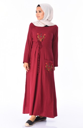 Claret Red Hijab Dress 22205-01