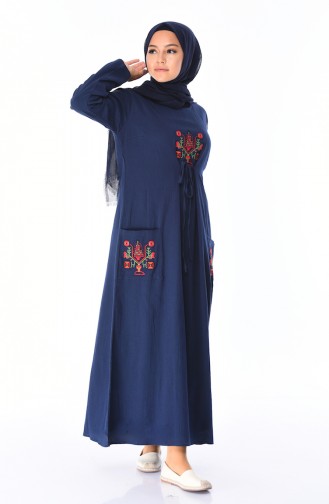 Navy Blue Hijab Dress 22205-04