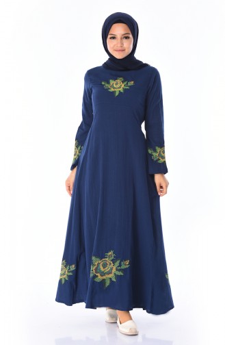 Navy Blue Hijab Dress 22210-01