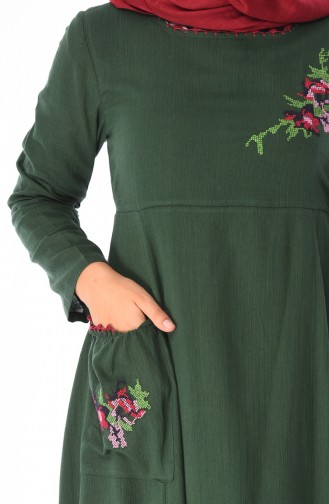Nakışlı Şile Bezi Elbise 22215-03 Yeşil