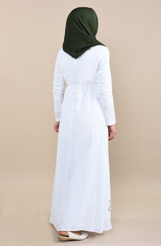 Nakışlı Şile Bezi Elbise 22215-04 Beyaz
