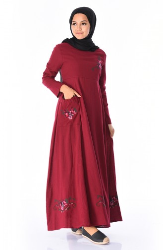Claret Red Hijab Dress 22215-08