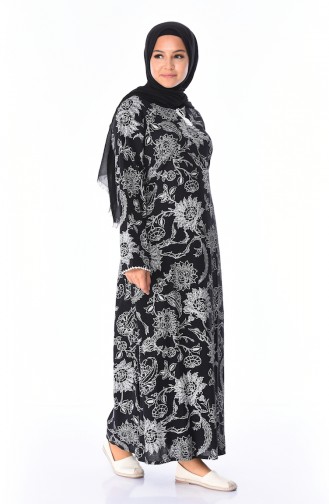 Bedrucktes Şile-Stoff Kleid 32201-02 Schwarz 32201-02