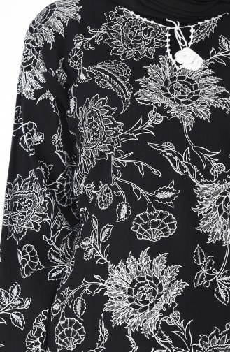 Baskılı Şile Bezi Elbise 32201-02 Siyah