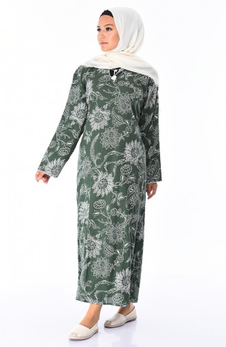 Bedrucktes Kleid aus Şile-Stoff 32201-05 Smaragdgrün 32201-05