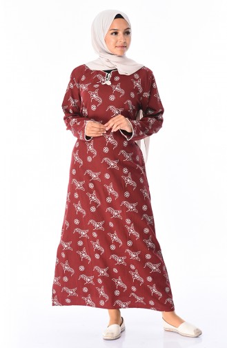 Brick Red Hijab Dress 32201A-02