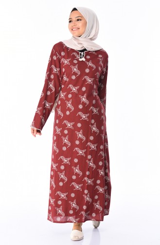 Bedrucktes Kleid aus Şile-Stoff 32201A-02 Weinrot 32201A-02
