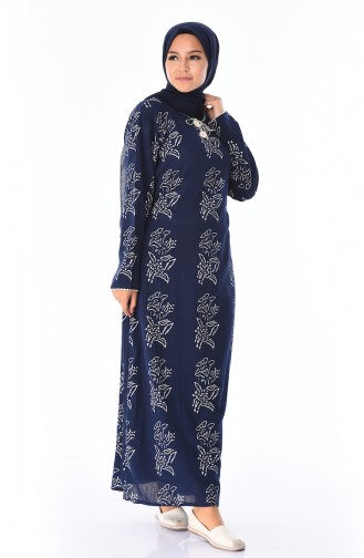 Navy Blue Hijab Dress 32201B-05