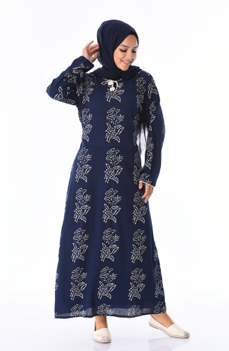 Navy Blue Hijab Dress 32201B-05