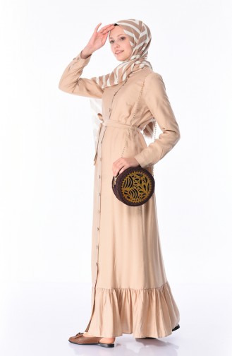 Robe a Ceinture et Boutons 1030-04 Beige 1030-04