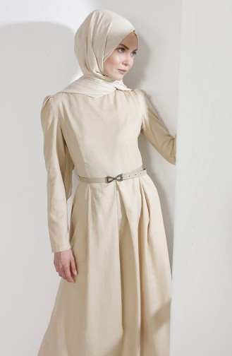 Kleid mit Gürtel 3159-15 Beige 3159-15