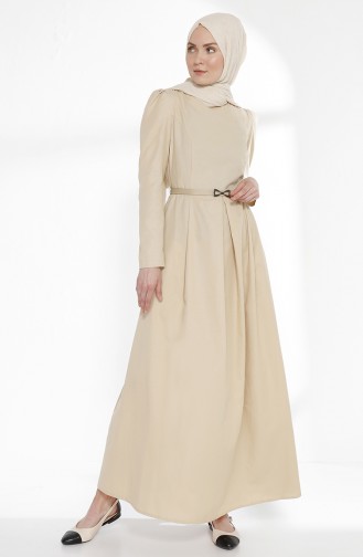 Kleid mit Gürtel 3159-15 Beige 3159-15