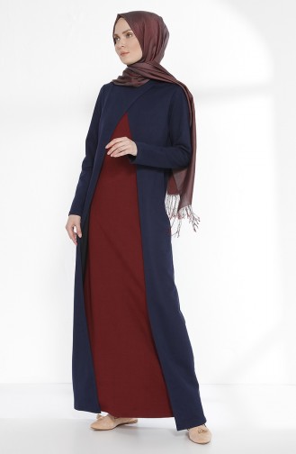 Two Thread Dress with Suit Look 3158-12 Navy Blue Claret Red 3158-12
