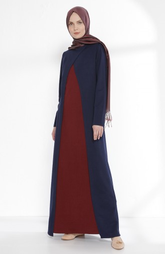 Two Thread Dress with Suit Look 3158-12 Navy Blue Claret Red 3158-12