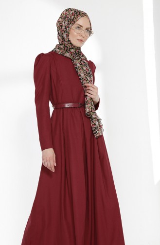 Kemerli Elbise 2781-05 Bordo