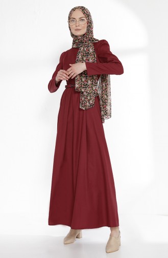 TUBANUR Belted Dress 2781-05 Claret Red 2781-05