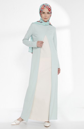 توبانور فستان بتصميم موصول بقطعة 2895-17 لون اخضر فاتح وبيج فاتح 2895-17
