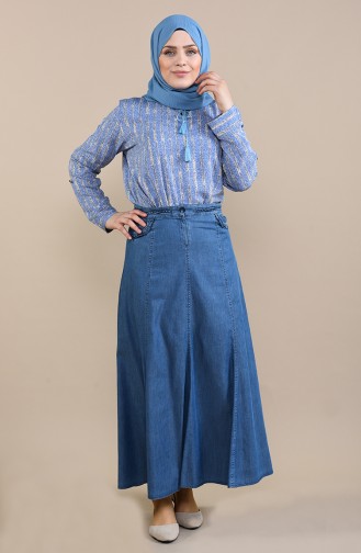 Büyük Beden Kot Etek 0115-01 Kot Mavi