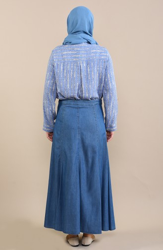 Büyük Beden Kot Etek 0115-01 Kot Mavi