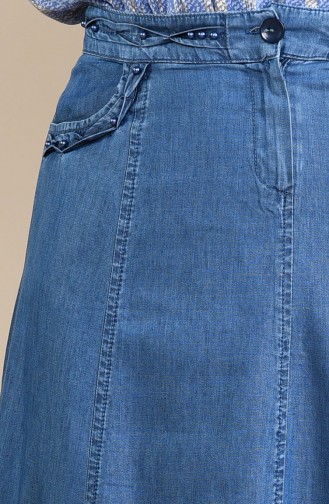 Büyük Beden Kot Etek 0115-01 Kot Mavi