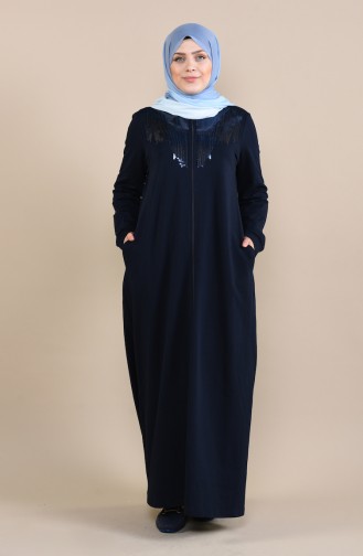 Abaya à Paillettes Grande Taille 10006-03 Bleu Marine 10006-03