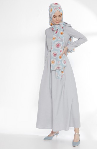 Kemerli Elbise 3159-16 Gri