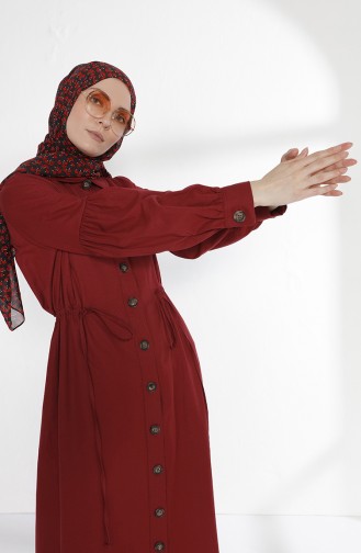 Arm Detailed Shirred Coat 9035-05 Claret Red 9035-05