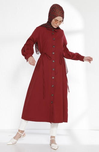 Arm Detailed Shirred Coat 9035-05 Claret Red 9035-05