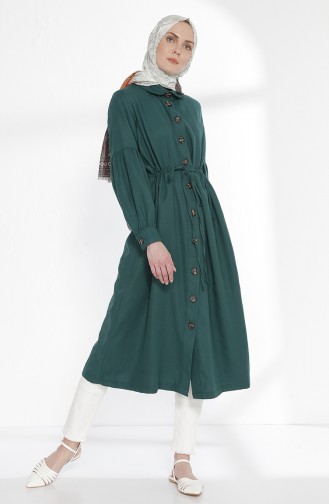 Arm Detailed Shirred Coat 9035-04 Emerald Green 9035-04