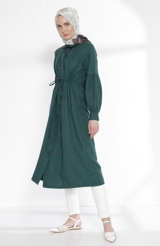 Arm Detailed Shirred Coat 9035-04 Emerald Green 9035-04