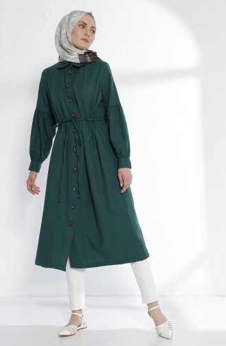 Arm Detailed Shirred Coat 9035-04 Emerald Green 9035-04