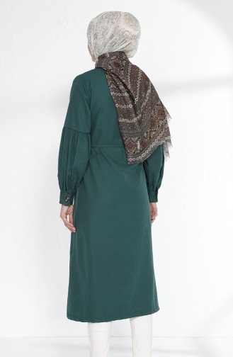 Arm Detailed Shirred Coat 9035-04 Emerald Green 9035-04