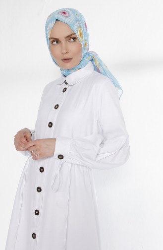 Arm Detailed Shirred Coat 9035-03 White 9035-03