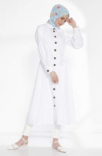 Arm Detailed Shirred Coat 9035-03 White 9035-03