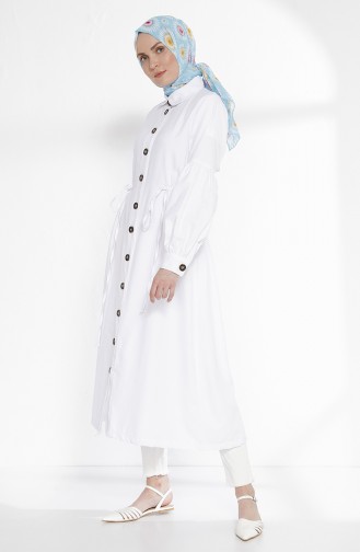 Arm Detailed Shirred Coat 9035-03 White 9035-03