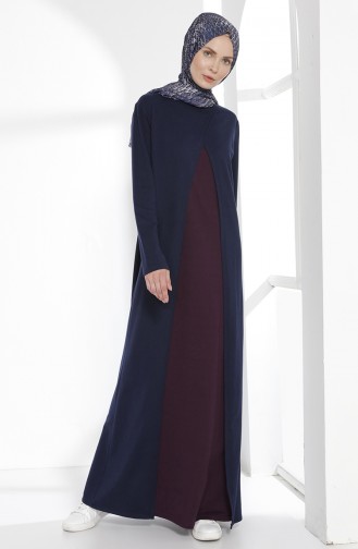 TUBANUR Suit Looking Dress 2895-22 Navy Blue Purple 2895-22