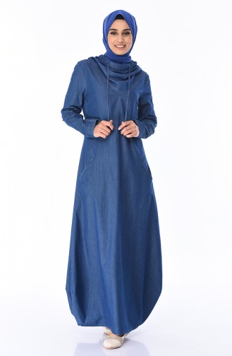 Navy Blue Hijab Dress 4065-01