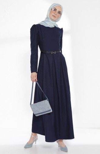 Belted Dress 3159-11 Navy Blue 3159-11