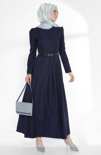 Belted Dress 3159-11 Navy Blue 3159-11