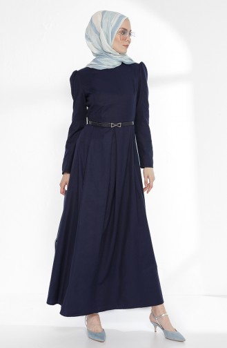 Belted Dress 3159-11 Navy Blue 3159-11