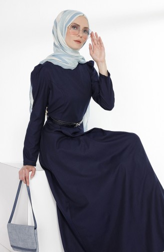 TUBANUR Belted Dress 2781-02 Navy Blue 2781-02