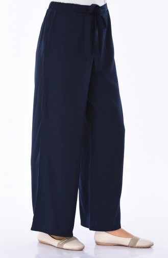 Elasticated Summer wide-leg Trousers 0689-06 Navy Blue 0689-06