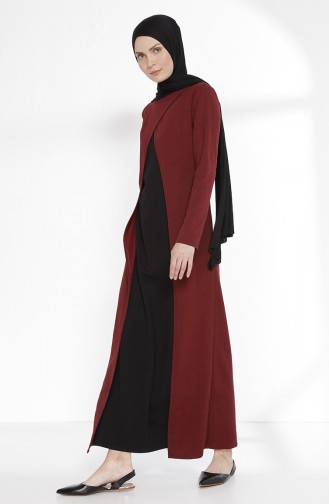 Zwei Fäden Kleid  3158-01 Weinrot Schwarz 3158-01