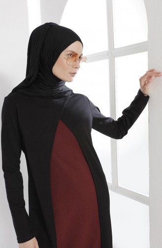 توبانور فستان بتصميم موصول بقطعة 2895 - 02 لون أسود و خمري 2895-02