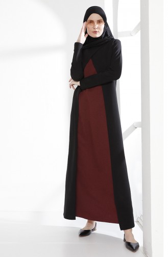 توبانور فستان بتصميم موصول بقطعة 2895 - 02 لون أسود و خمري 2895-02