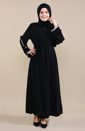 Large Size Sequined Abaya 7829-02 Black 7829-02