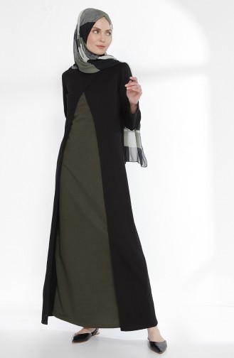 Takım Görünümlü İki İplik Elbise 3158-13 Siyah Haki