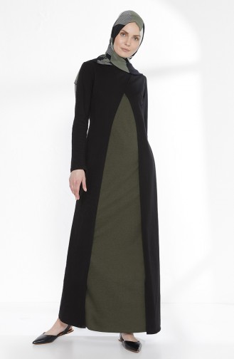 توبانور فستان بتصميم موصول بقطعة 2895-14 لون أخضر كاكي و أسود 2895-14